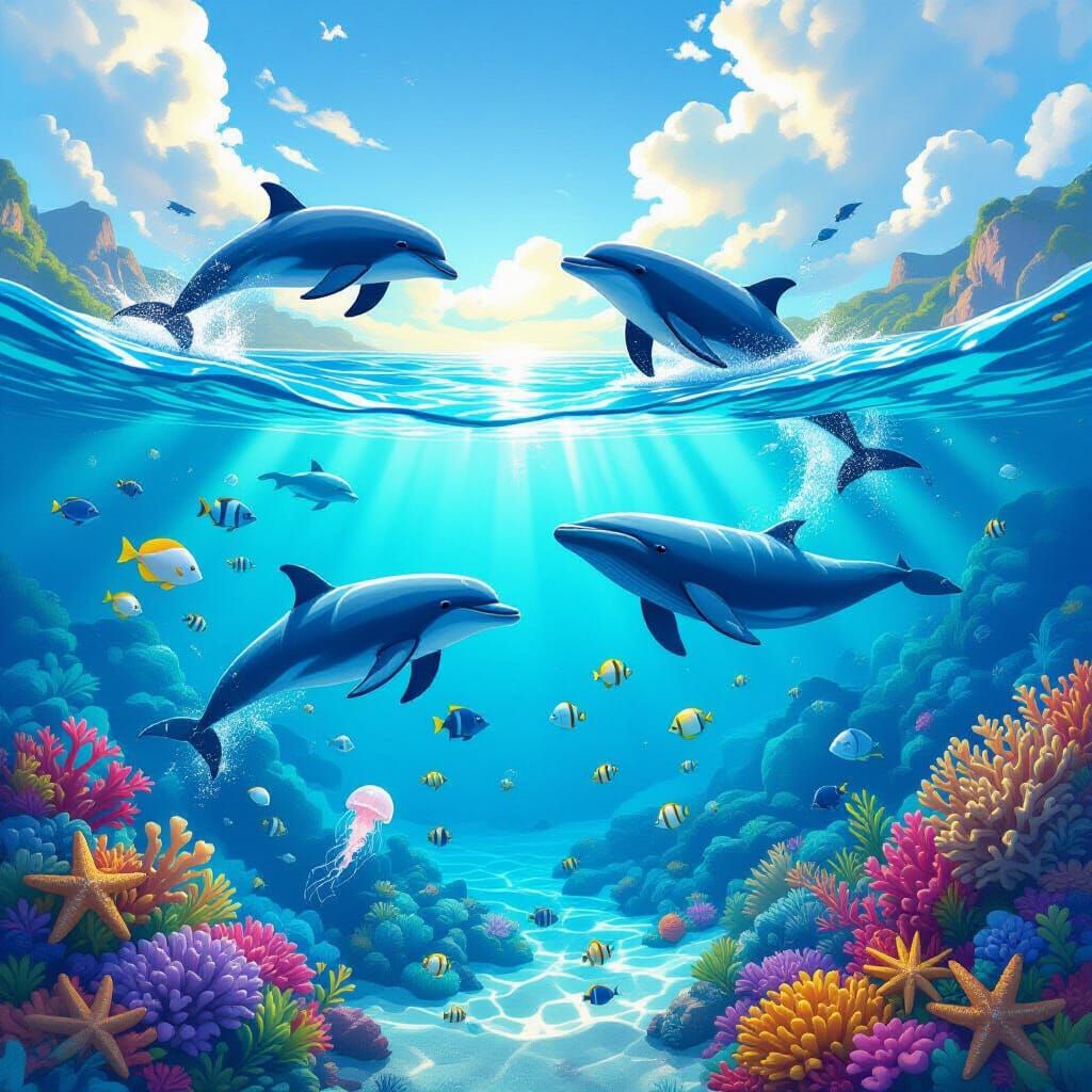 Vibrant 3D Ocean Scene with Marine Life