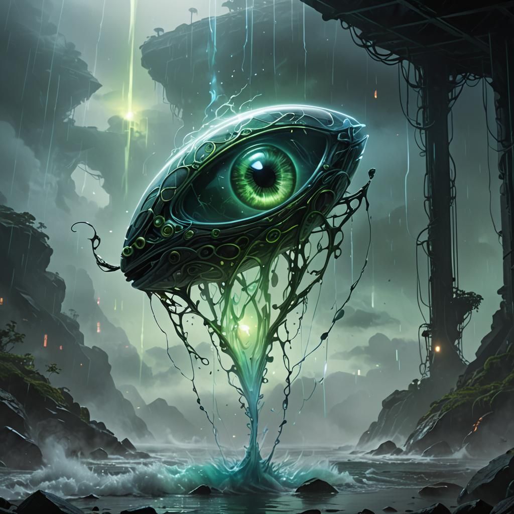 Ethereal Glass 'A' Structure with Cyberpunk Lighting