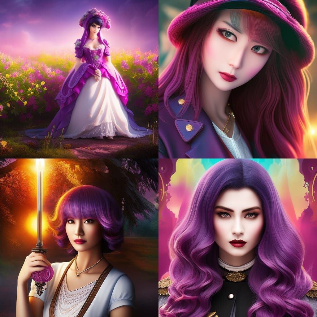 Hipster Grandma with Purple Pie in Anime Style