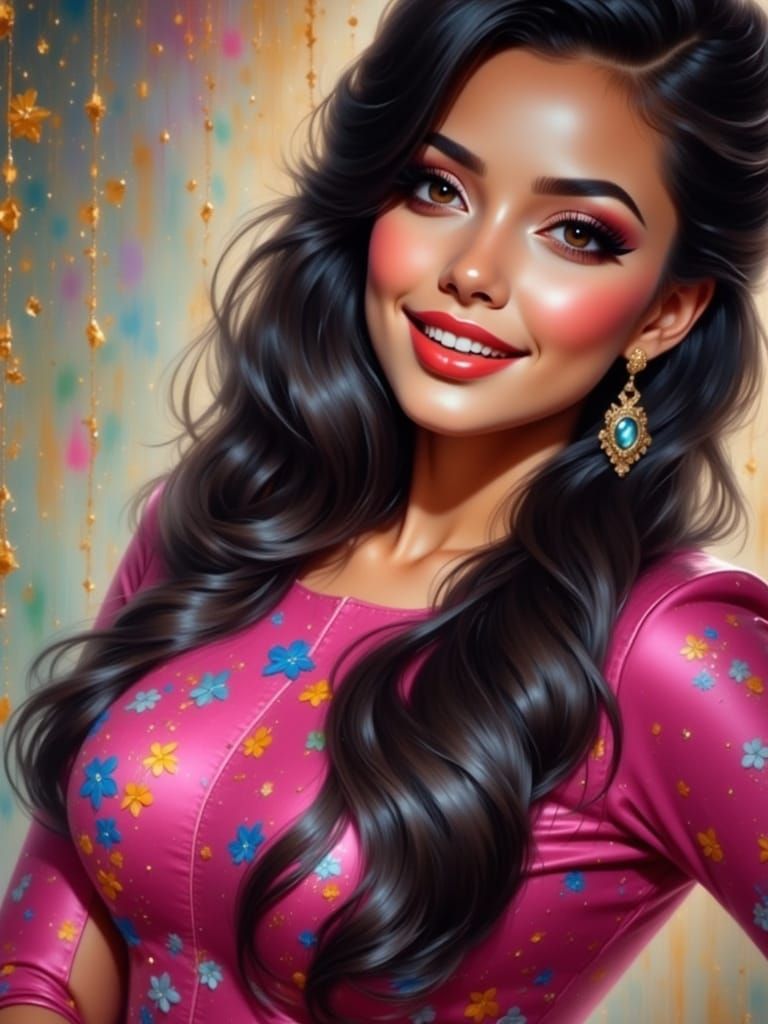 Elegant Quadroon Lady in Hyperrealistic Art Nouveau Style