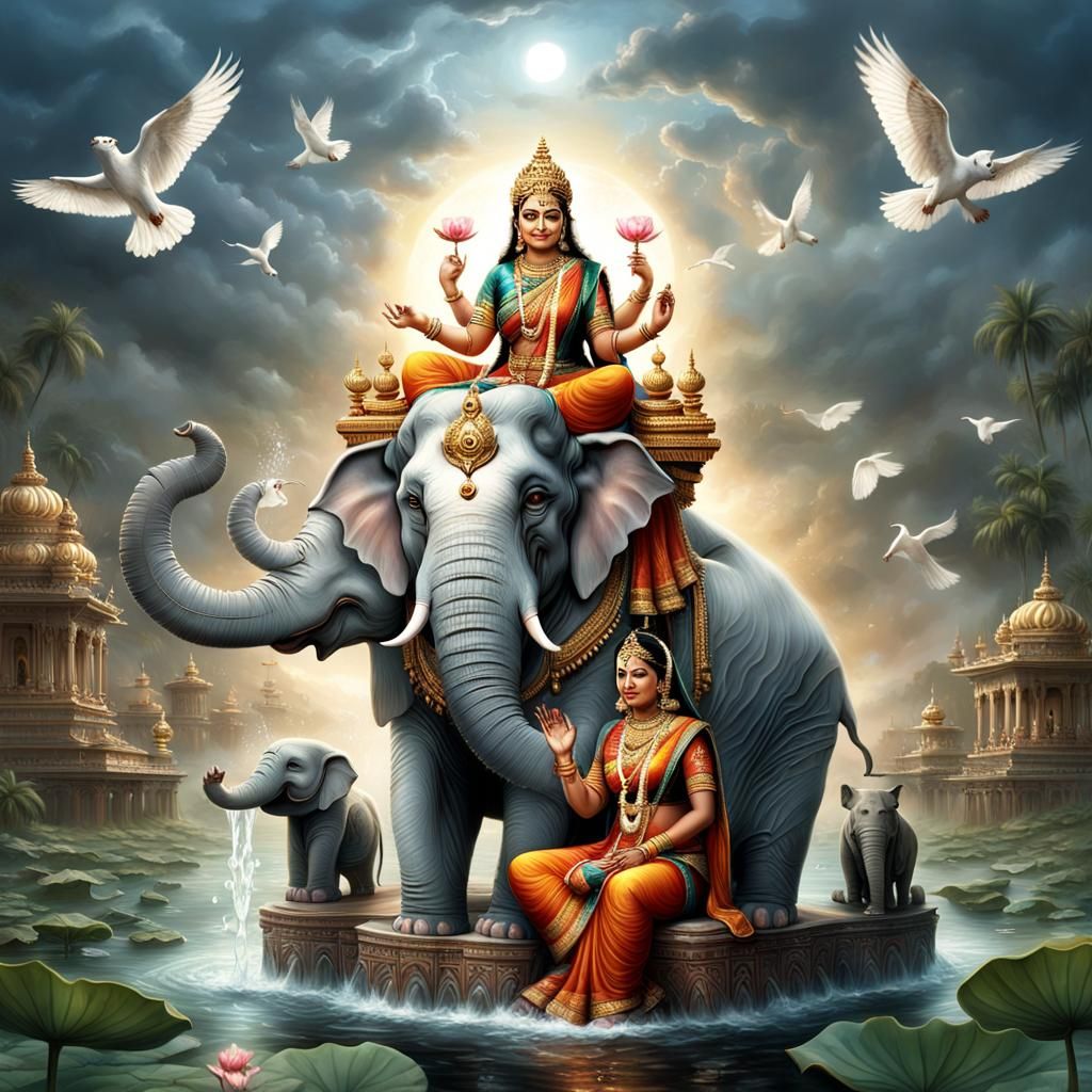 Goddess Lakshmi Seated on Lotus Flower