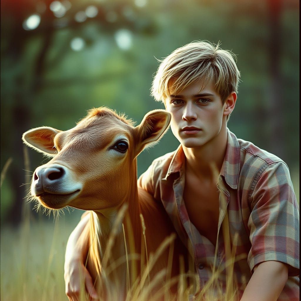 Hyperrealistic Image of a Blonde Woman and Man in Field