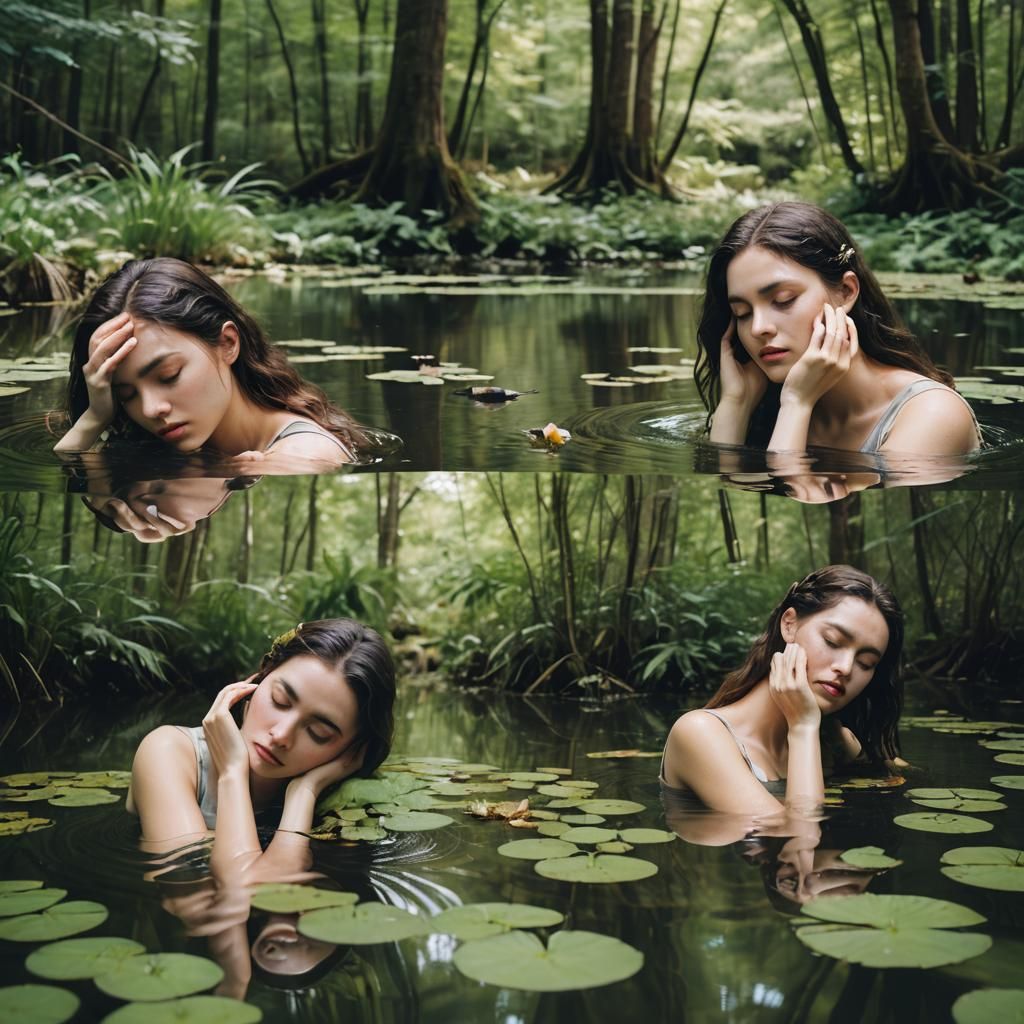 Serene Women in Nature: A Tranquil Water Collage