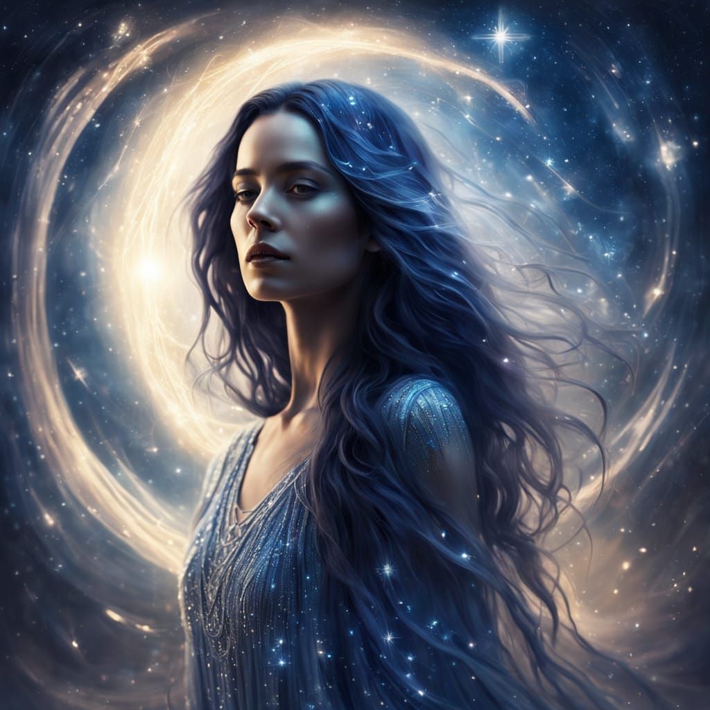 Stunning Ethereal Goddess with Celestial Hair and Gown