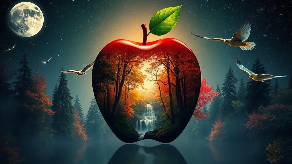 Surreal Forest Landscape Inside an Apple