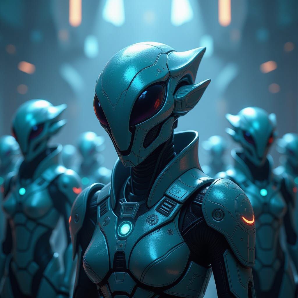 Wise Insectoid Aliens with Bioluminescent Markings