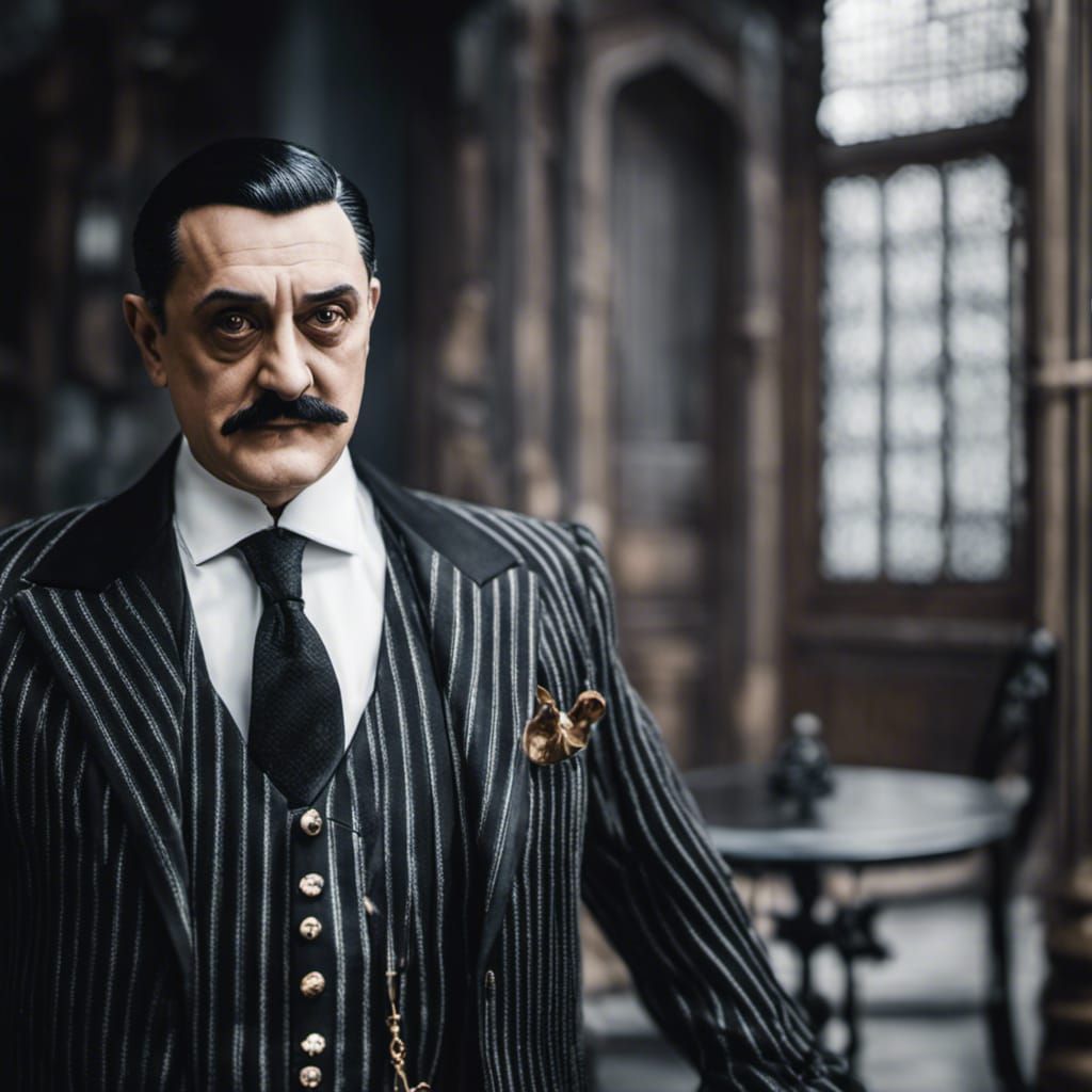 Gomez Addams Portrait in Realistic Photography Style