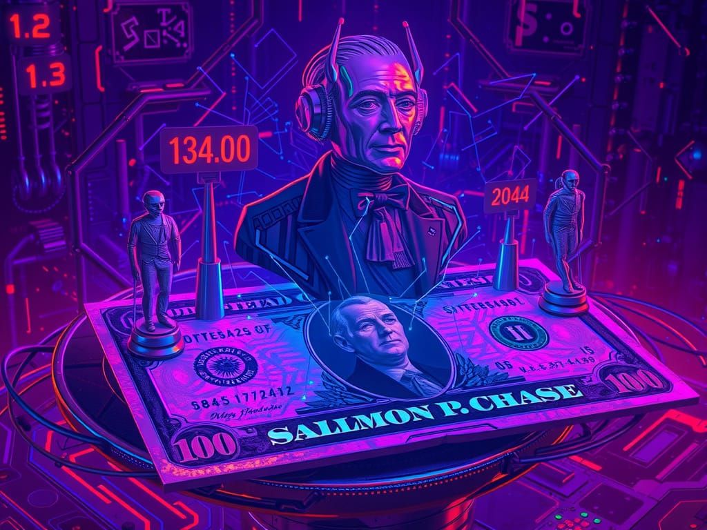 Cyberpunk Banknote with Cybernetic Bust in Vault