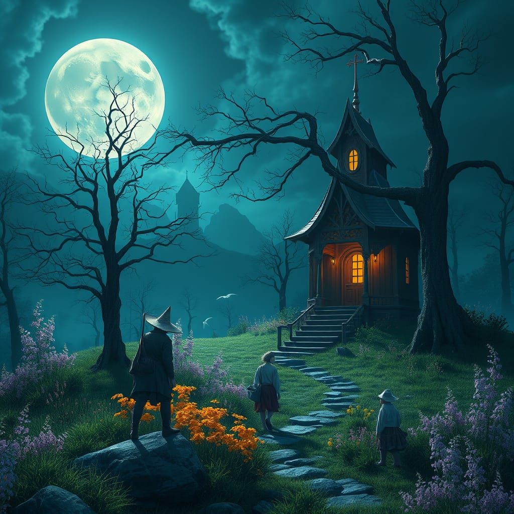 Moonlit Wanderlust: Detailed Matte Painting