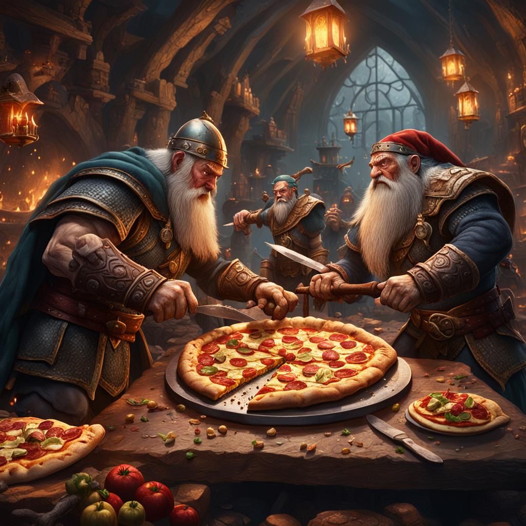 Epic Battle: Dwarves and Elves Fight Over Pizza