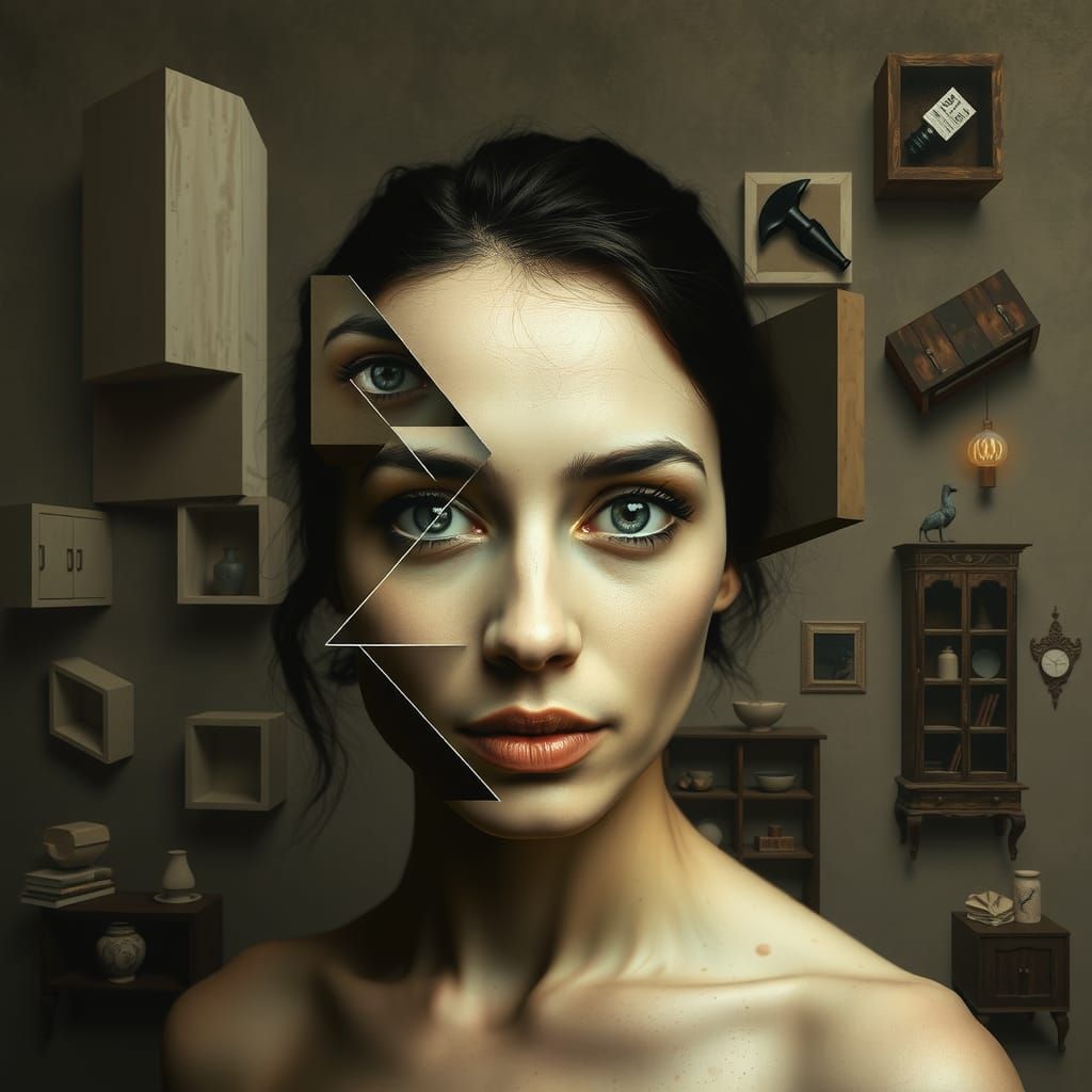 Cubist Woman Portrait in Geometric Style
