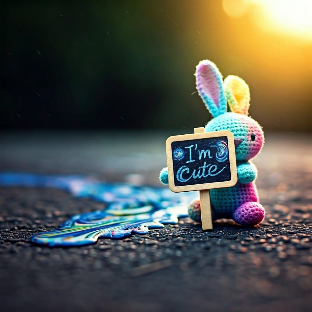 Rainbow Bunny Painting a Starry Night as Van Gogh