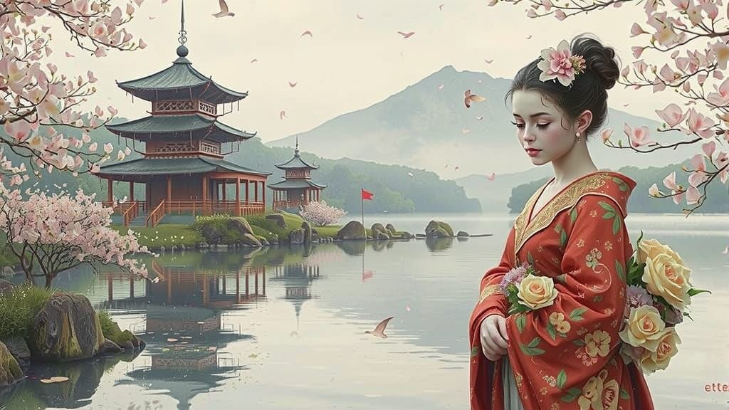 Elven Face Hidden in Bouquet, Digital Art