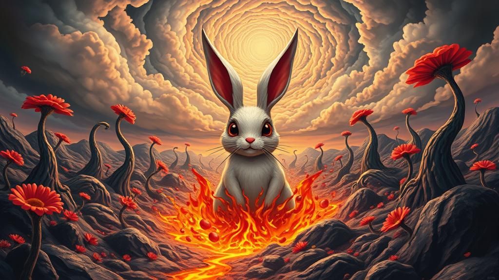 Surreal Landscape with Molten Lava Rabbit, in Lotz Style