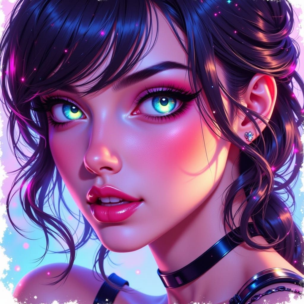 Vibrant Anime Portrait in Neon Watercolor