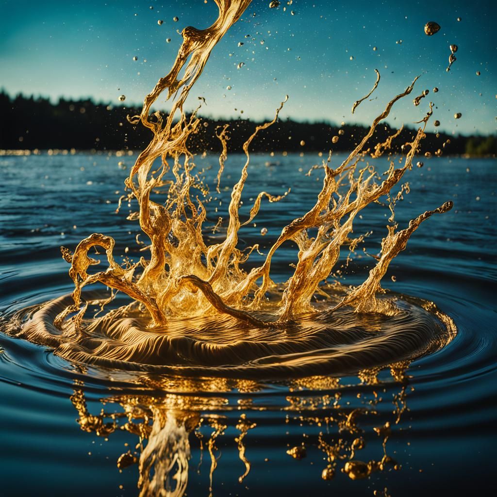 Golden Splash with Swirls: Cinematic Film Still
