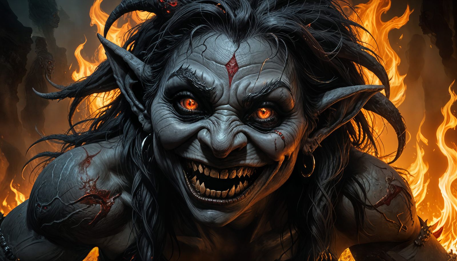 Menacing Grey Troll with Burning Eyes: Dark Fantasy Art