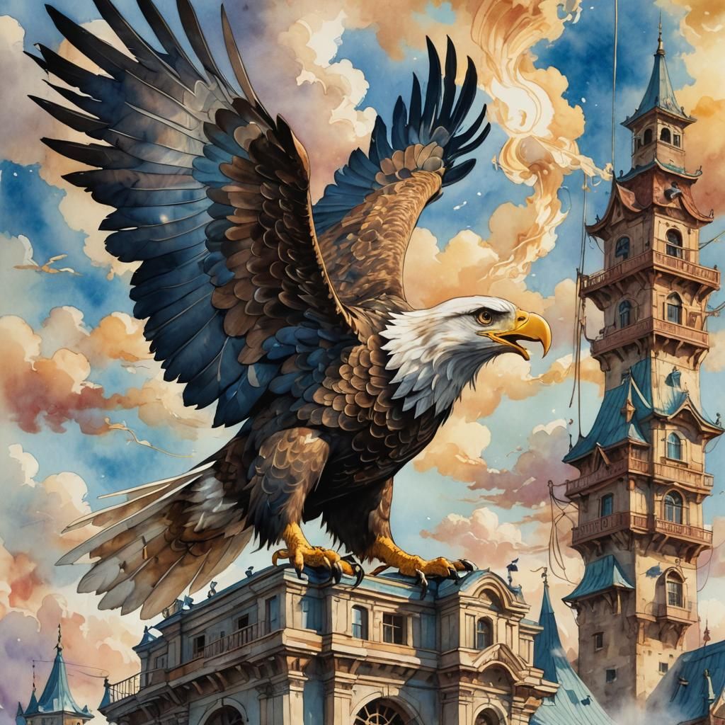 Un aigle soulève un bâtiment