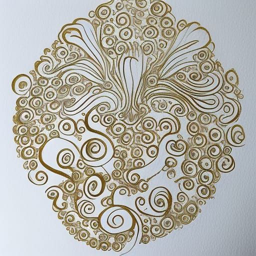 Golden Ink Outline on White Paper