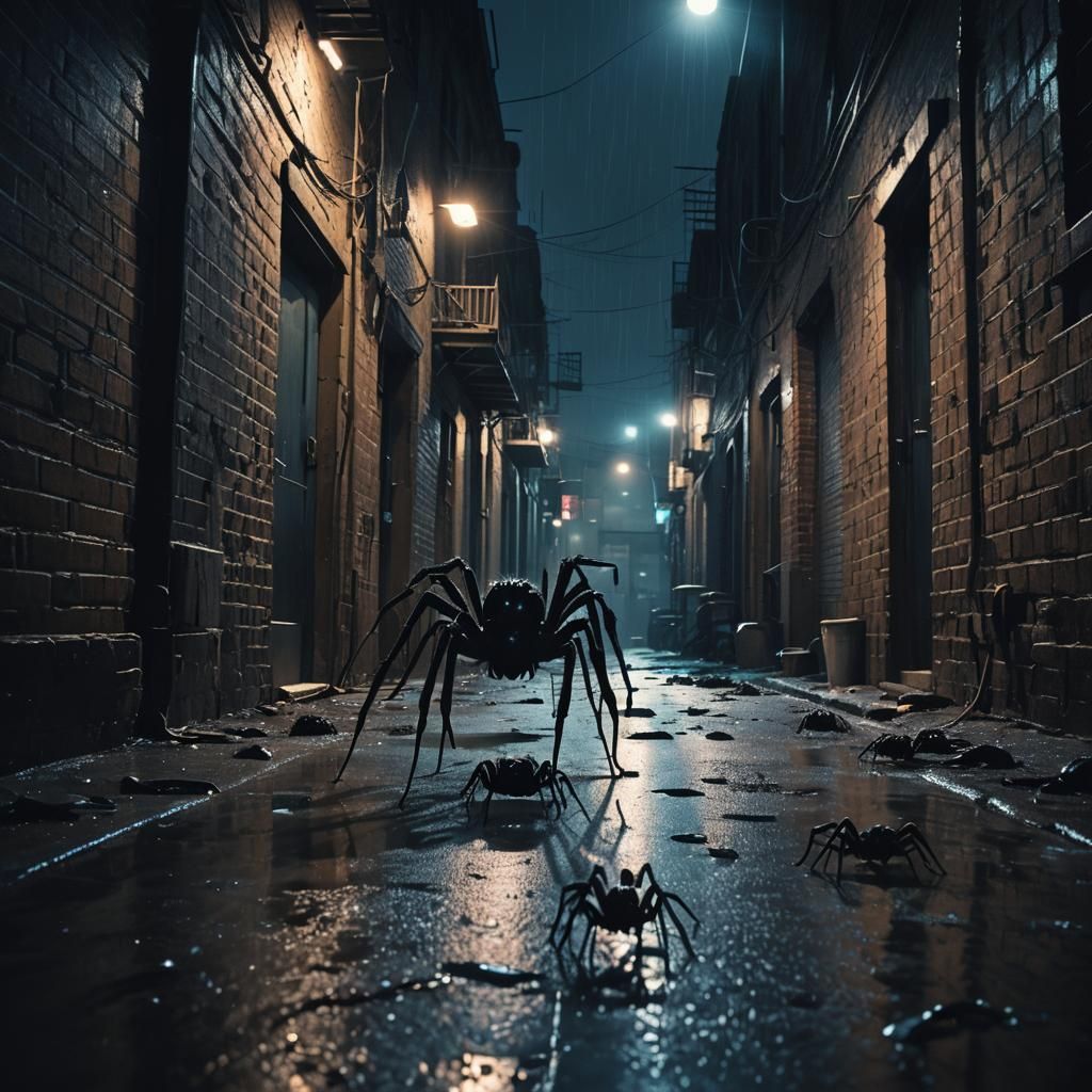 Spider Gang in Abandoned Alleyway: Film Noir