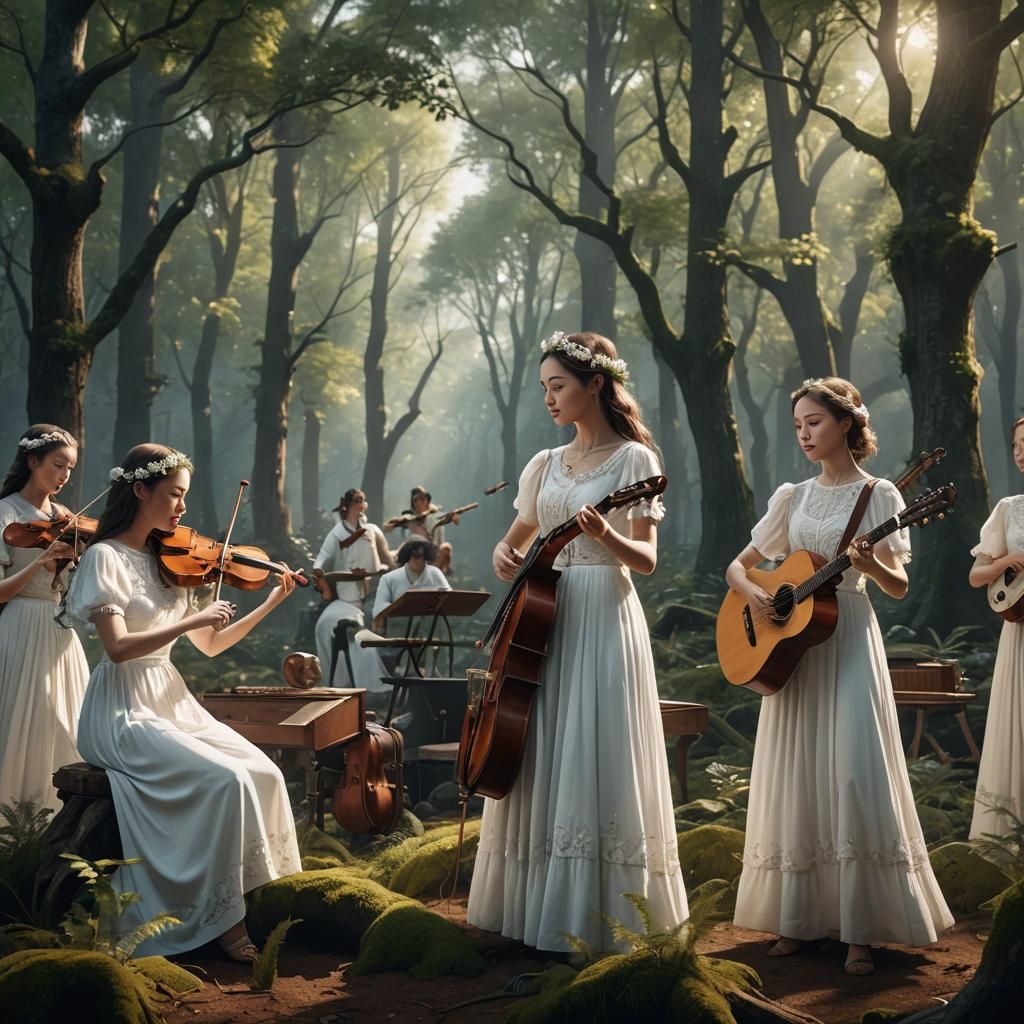 Enchanting Forest Musicians: Fantasy Concept Art