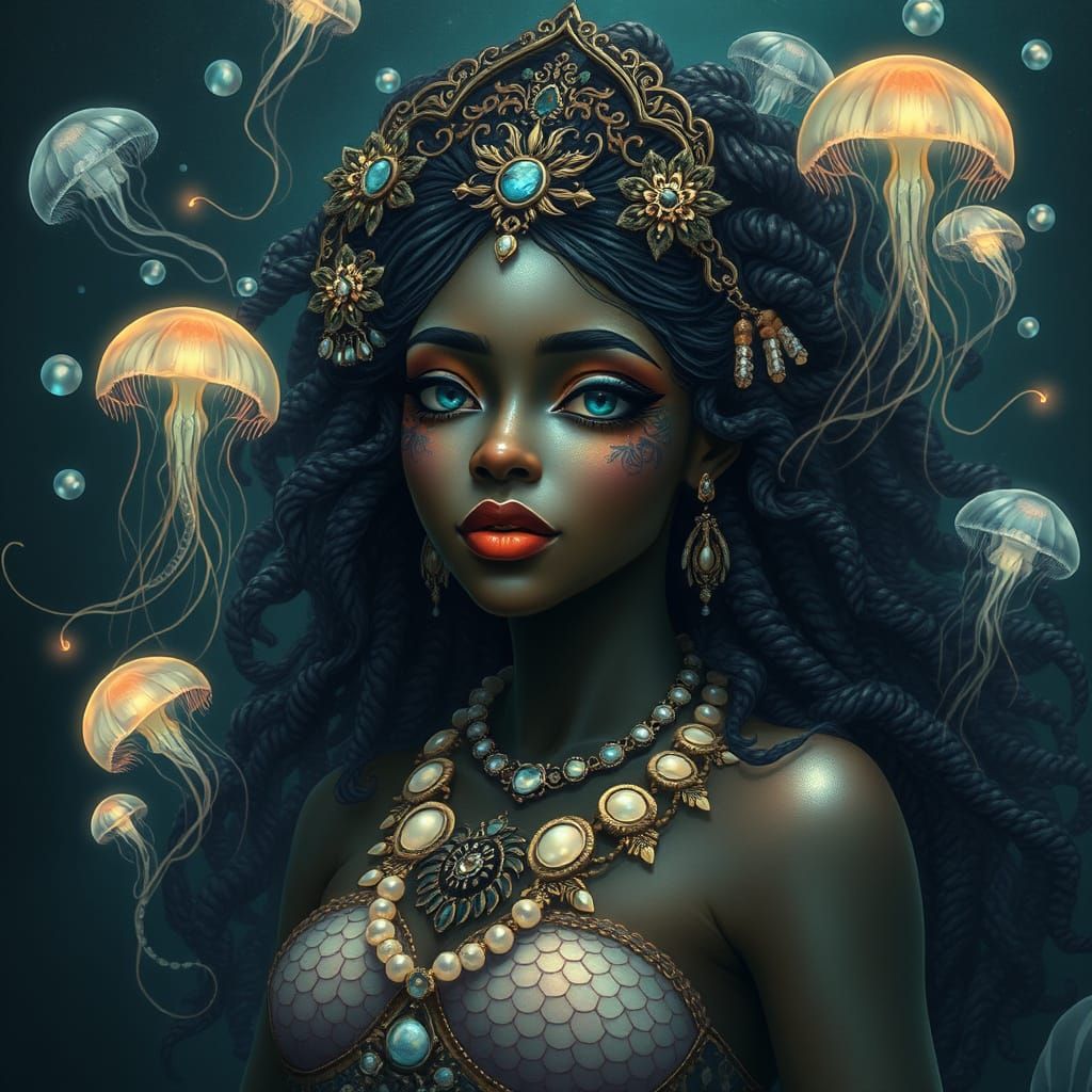 Ethereal Mermaid Queen Rising from Ocean Depths