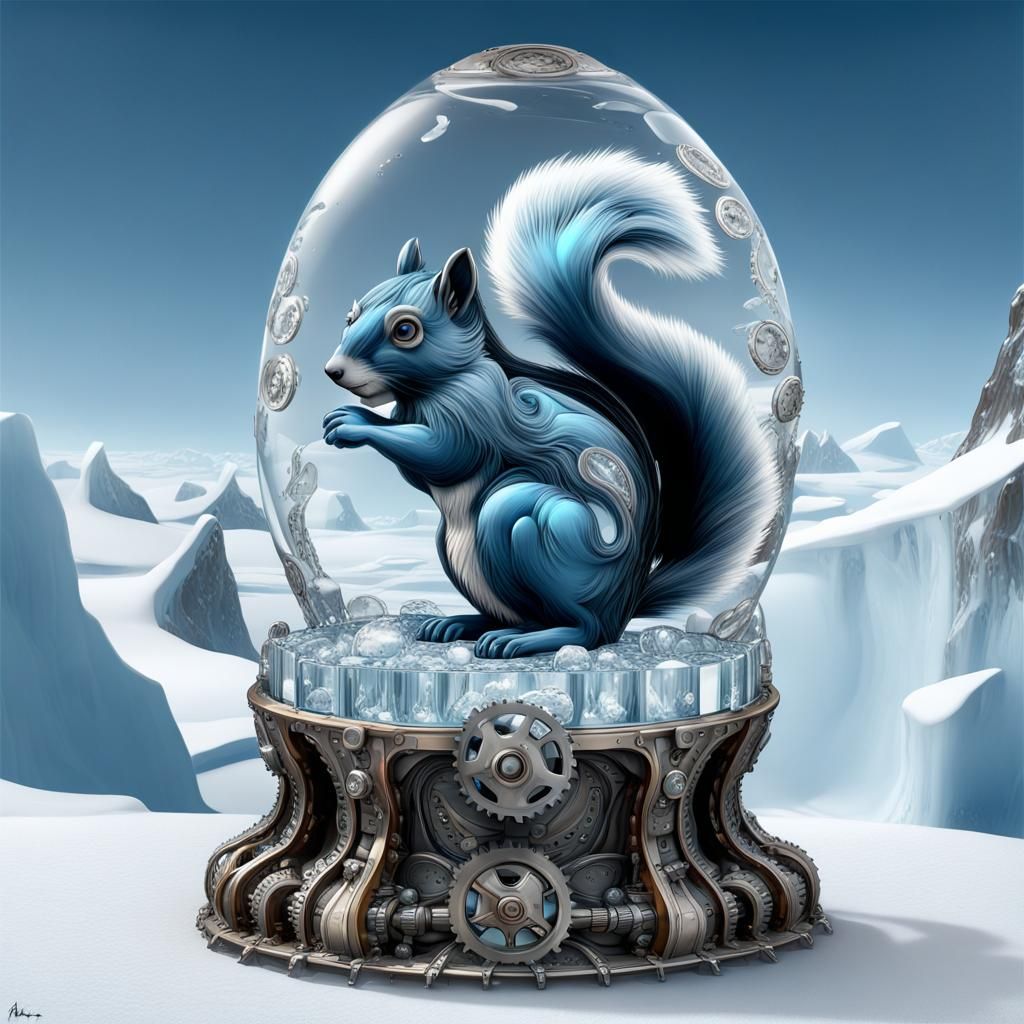 Glass Squirrel in Nut: Mechanical Antarctic Wonder
