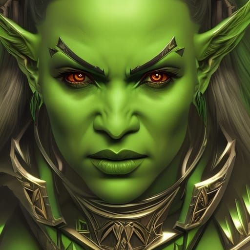 A  fierce female green orc raider