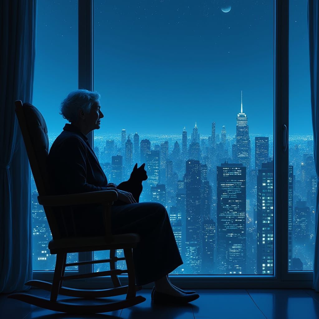 Night City View: Sci-Fi Art in Brushstroke Style