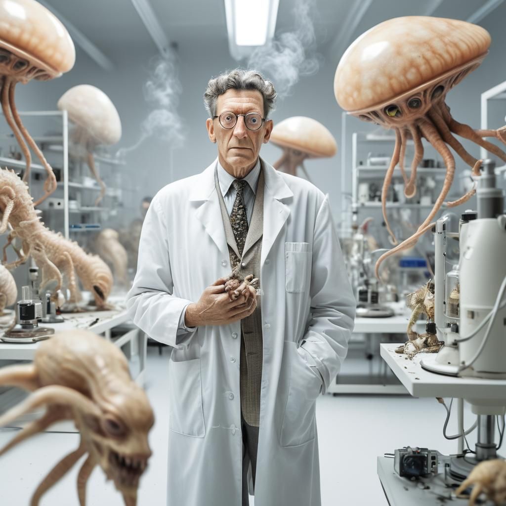 Surreal Portrait in Futuristic Alien Laboratory