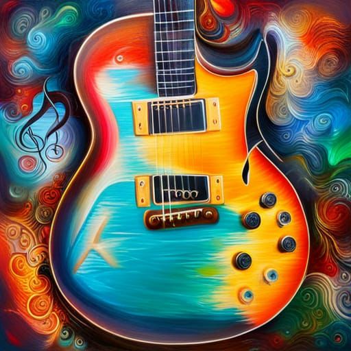 Abstract Electric Guitar in Oil Painting Style