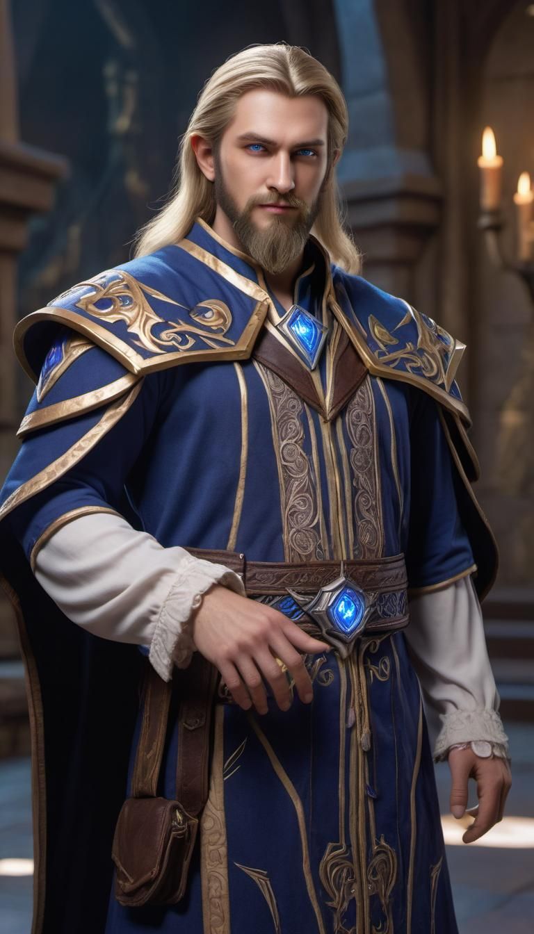 Charismatic Blond Wizard in Warcraft Style