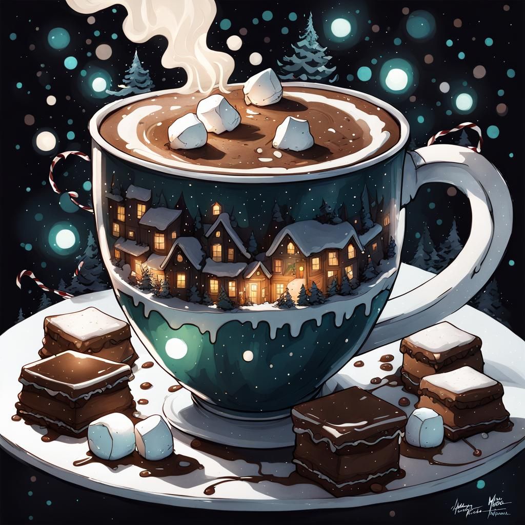 Drowning in Hot Chocolate, Gritty Watercolor Art