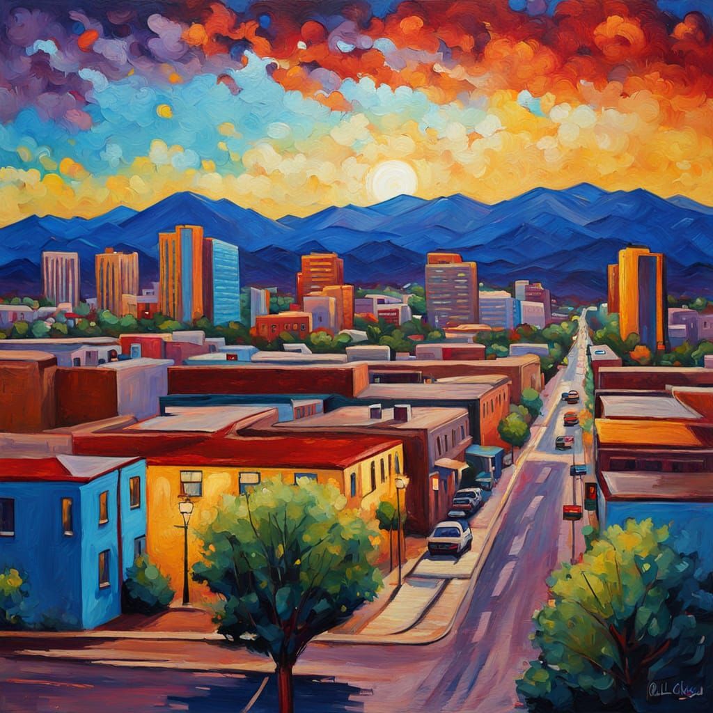 Albuquerque Cityscape: Expressionist Impasto Painting