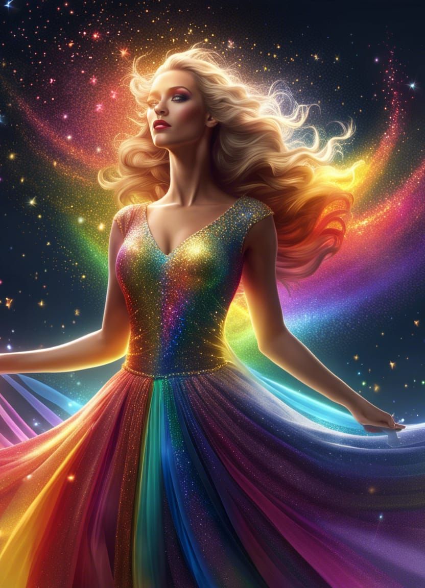 Rainbow Glitter Elemental Rising from Dress