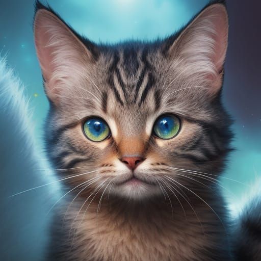 Playful Kitten as Superhero in Digital Painting
