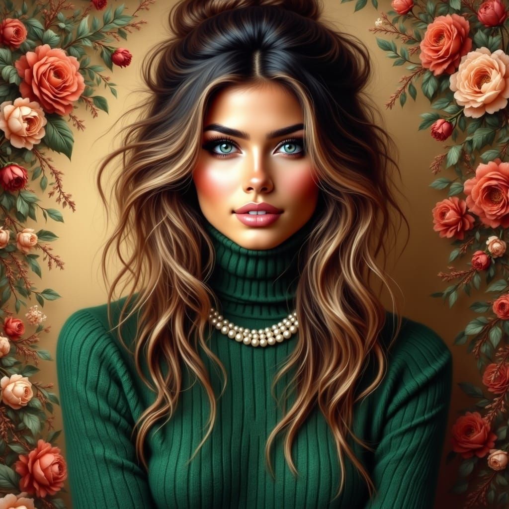 Elegant Woman in Whimsical Floral Background