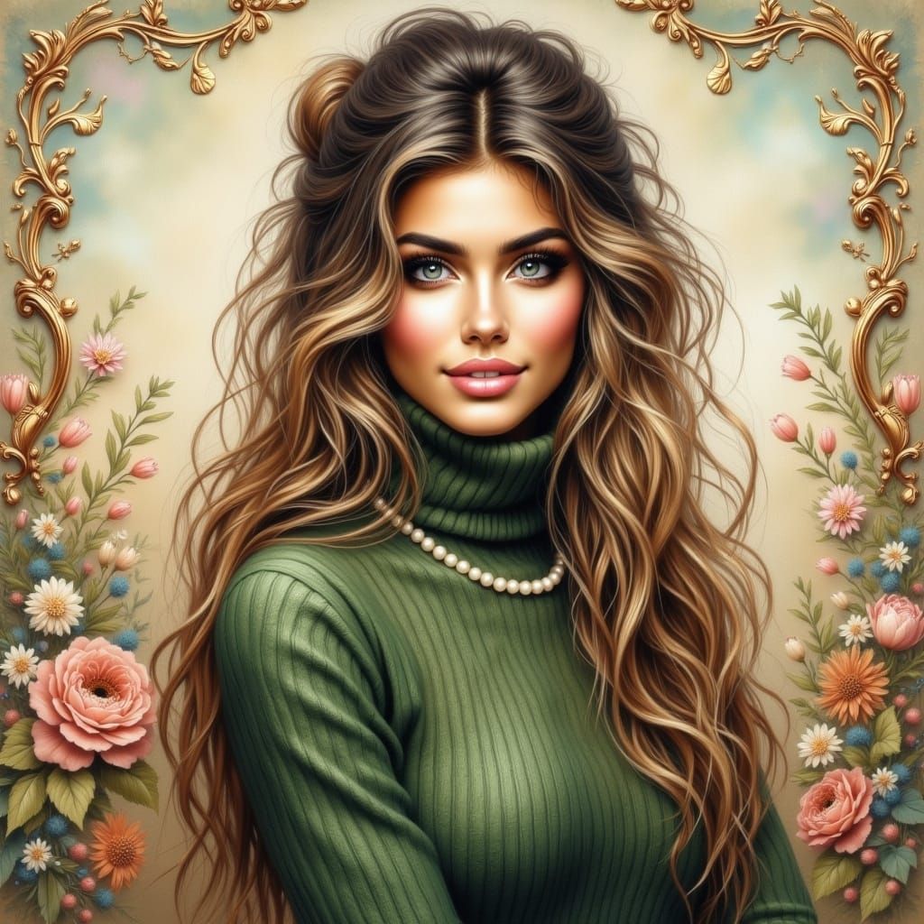 Elegant Woman in Whimsical Floral Background