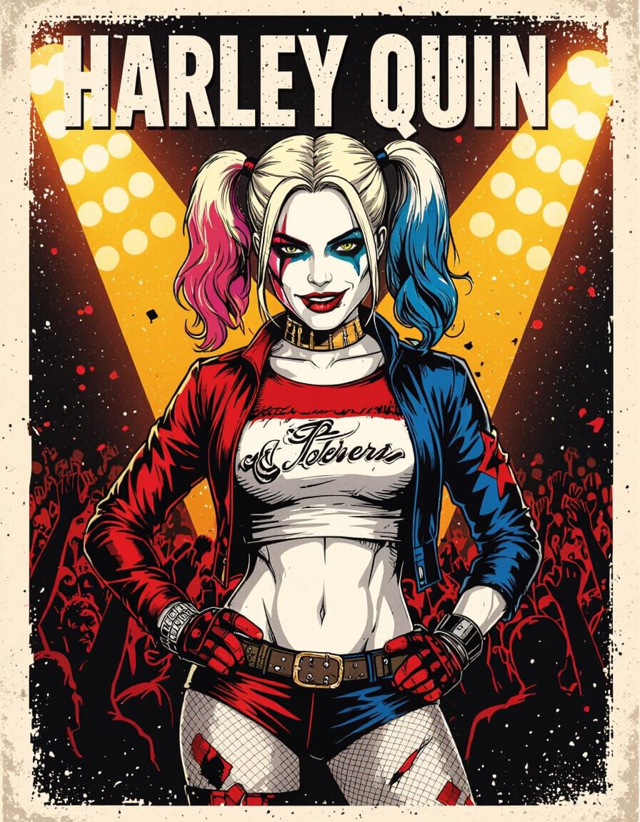 Harley Quinn Sports Poster: Gritty Digital Illustration