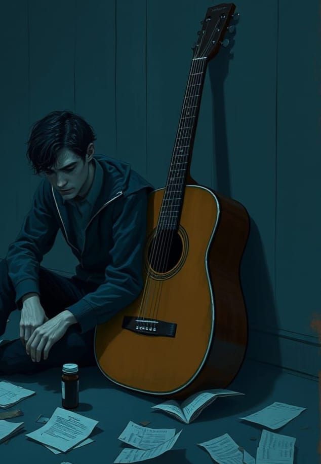 Surreal Reflective Portrait in a Blues-Inspired Aesthetic