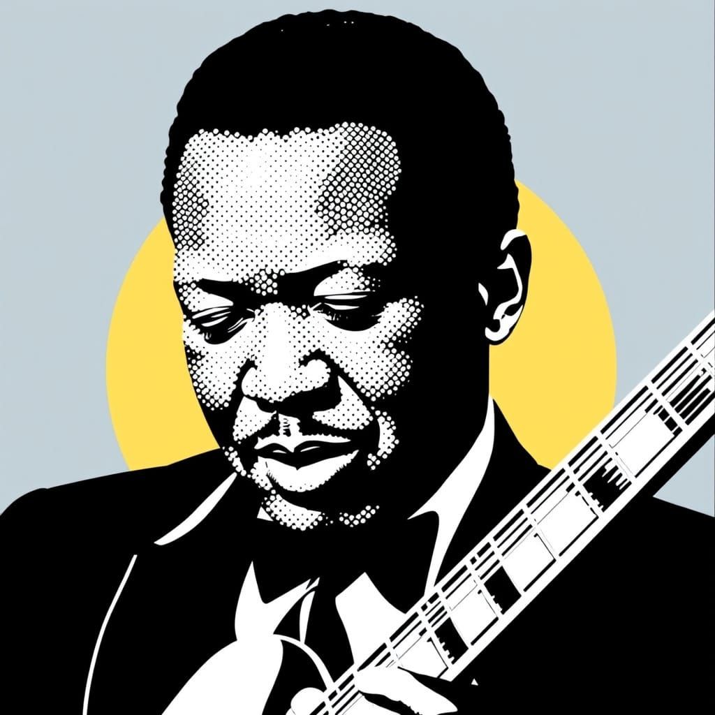 B B King in Pop Art Style with Ben Day Dots