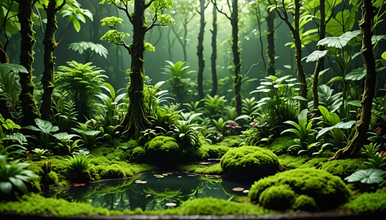 Miniature Terrarium with Green Lakes and Forest