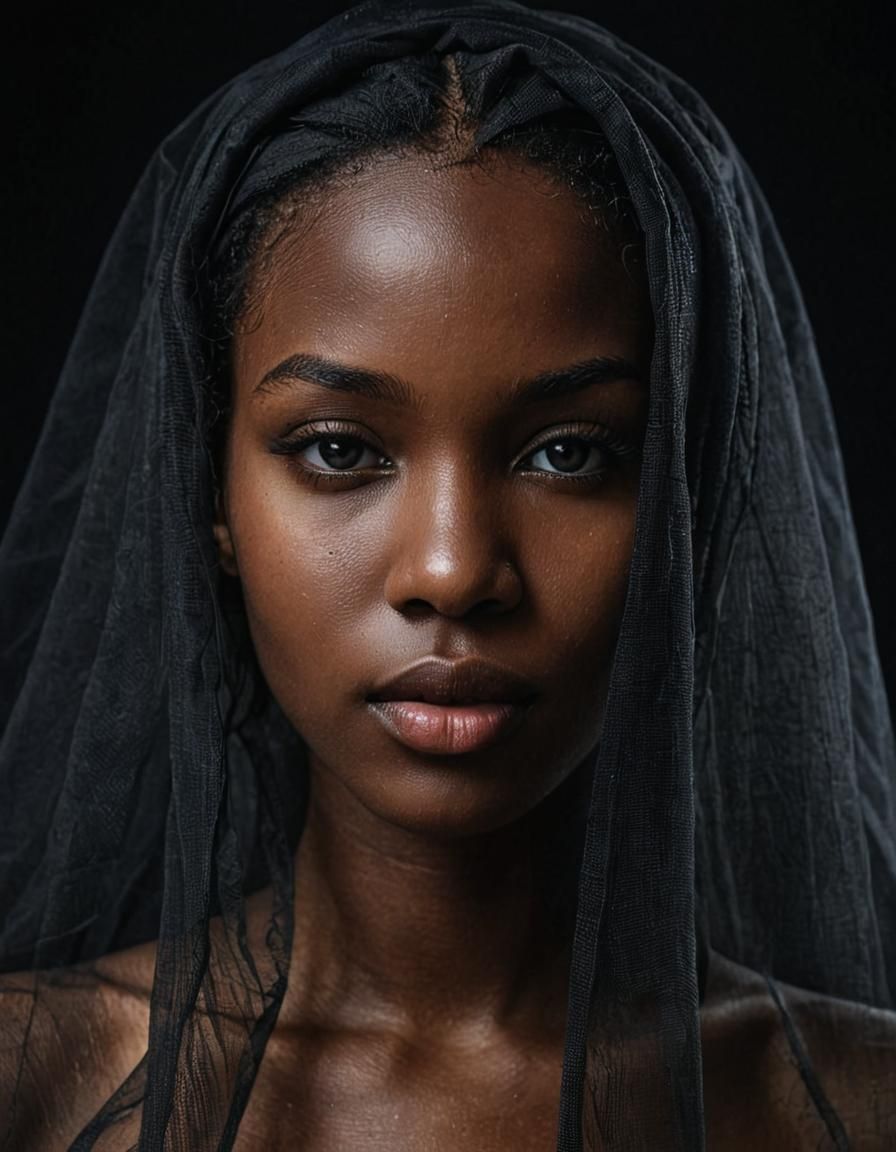 Close-Up Portrait of a Black Girl with Veil