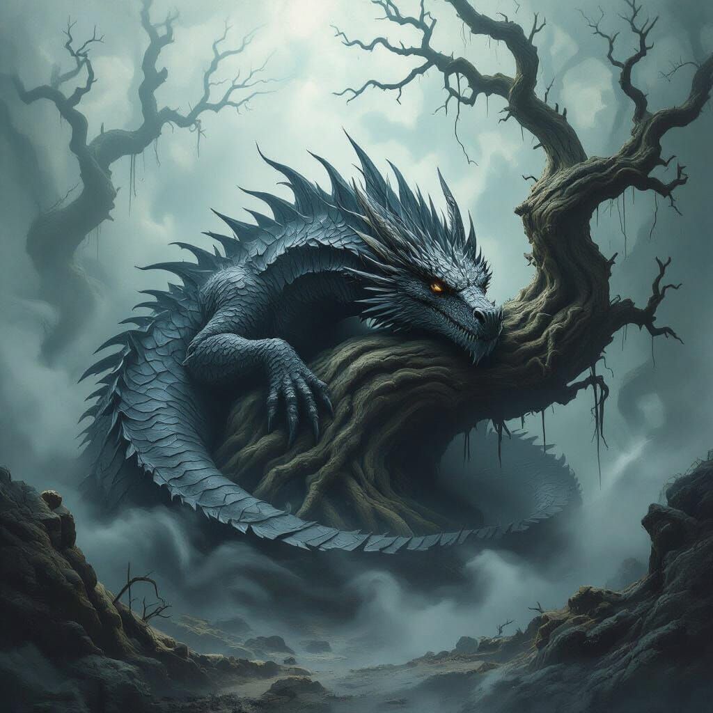 Ancient Dragon Sleeps in Petrified Forest Amidst Cosmic Horr...