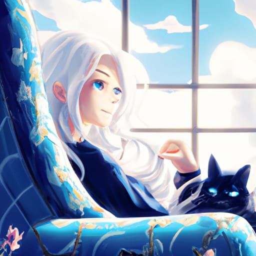 Anime Girl with Cat in Studio Ghibli Style