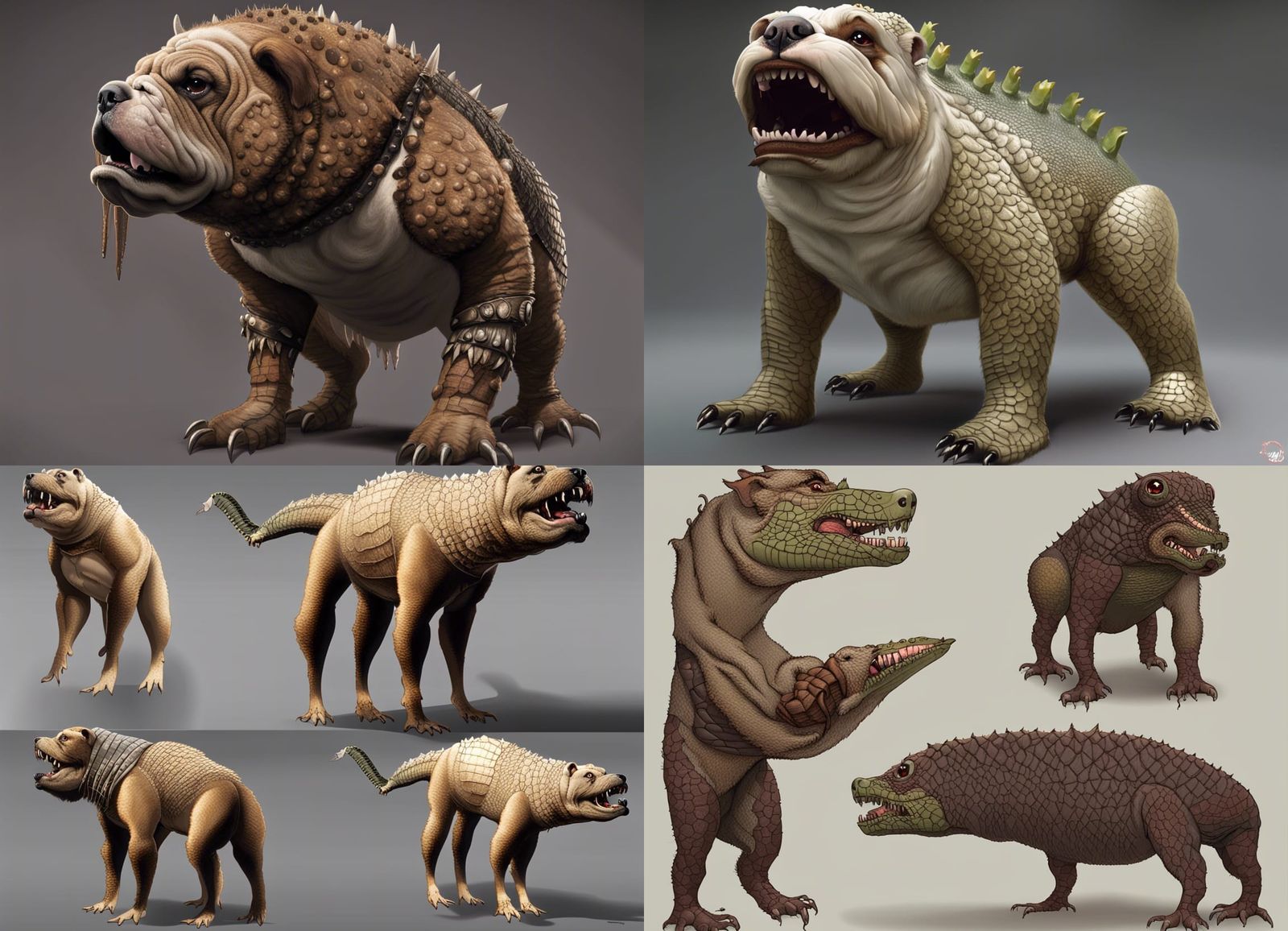 Bulldog Bear Crocodile Hybrid Creature Design