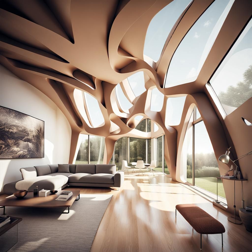 Abstract Home Architecture: Geometric Shapes and Flowing Lin...