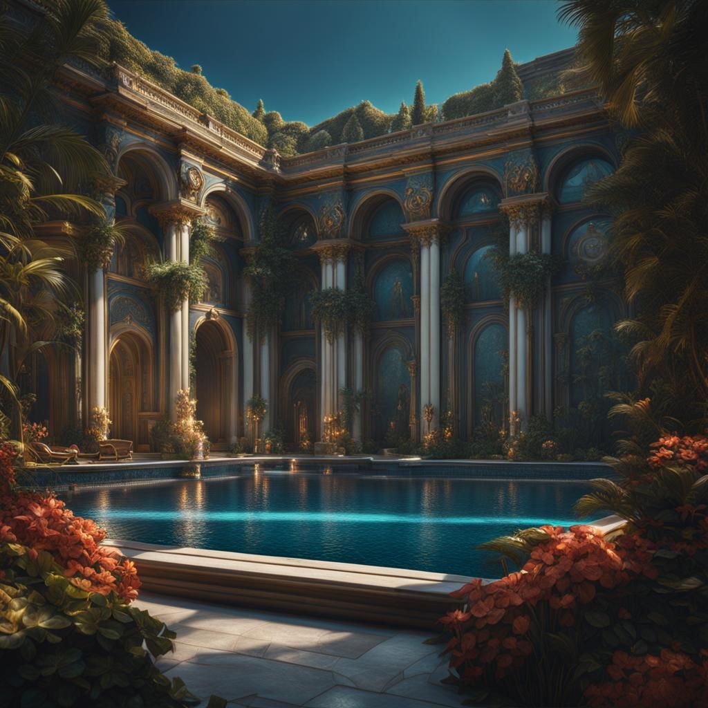 Luxury Swimming Pool in Detailed Matte Painting