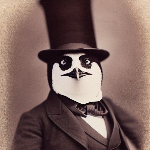 Penguin in Top Hat: A 1900s Sepia Photograph