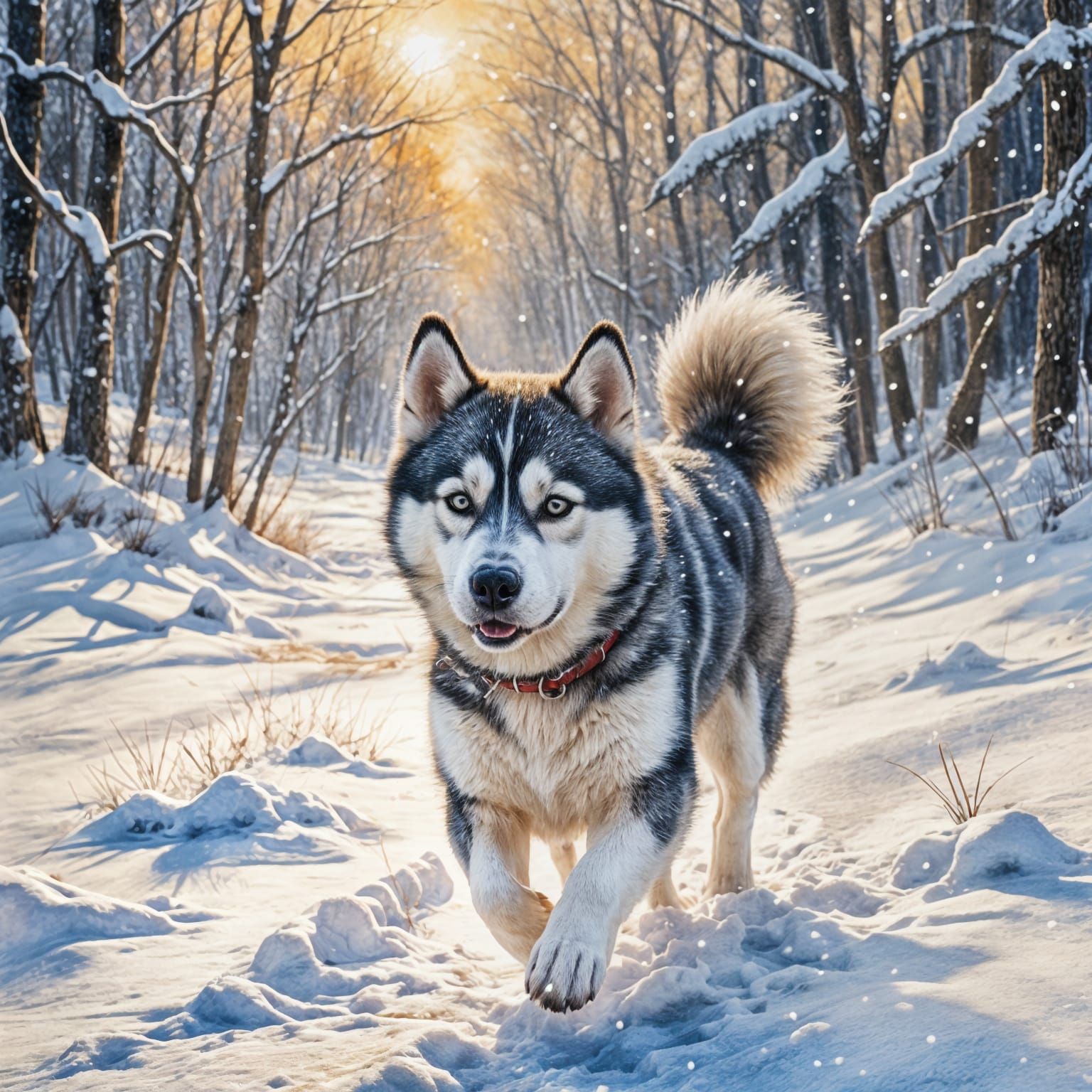 Winter Husky Play in Ethereal Watercolor